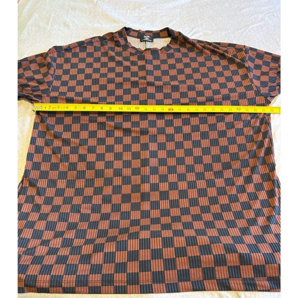 LALA original size 2X Lex ribbed checkerboard playsuit in black k and mocha plus - Picture 7 of 13